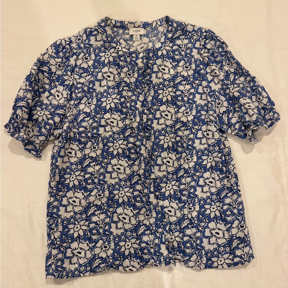 J. Crew Blue and White Floral Blouse